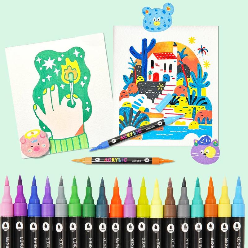 120 Colors Acrylic Paint Marker Pen Set, 60pcs/set Permanent Oil Marker Pen, Multifunction Art Supplies for Rock Painting, Fabric, Stone, Wood, Glass, Paper, Plastic, Christmas Gift, Acrylic Markers