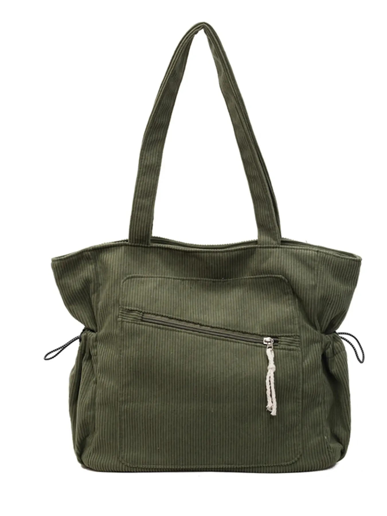 Vertical Stripe Velvet Large Capacity Tote Bag, Adjustable Drawstring, Casual Commute School Backpack, Multi-Pocket, Durable, Ideal for Students & Professionals, Office Tote Bag, Commuter Work Bag, Tote Handbag