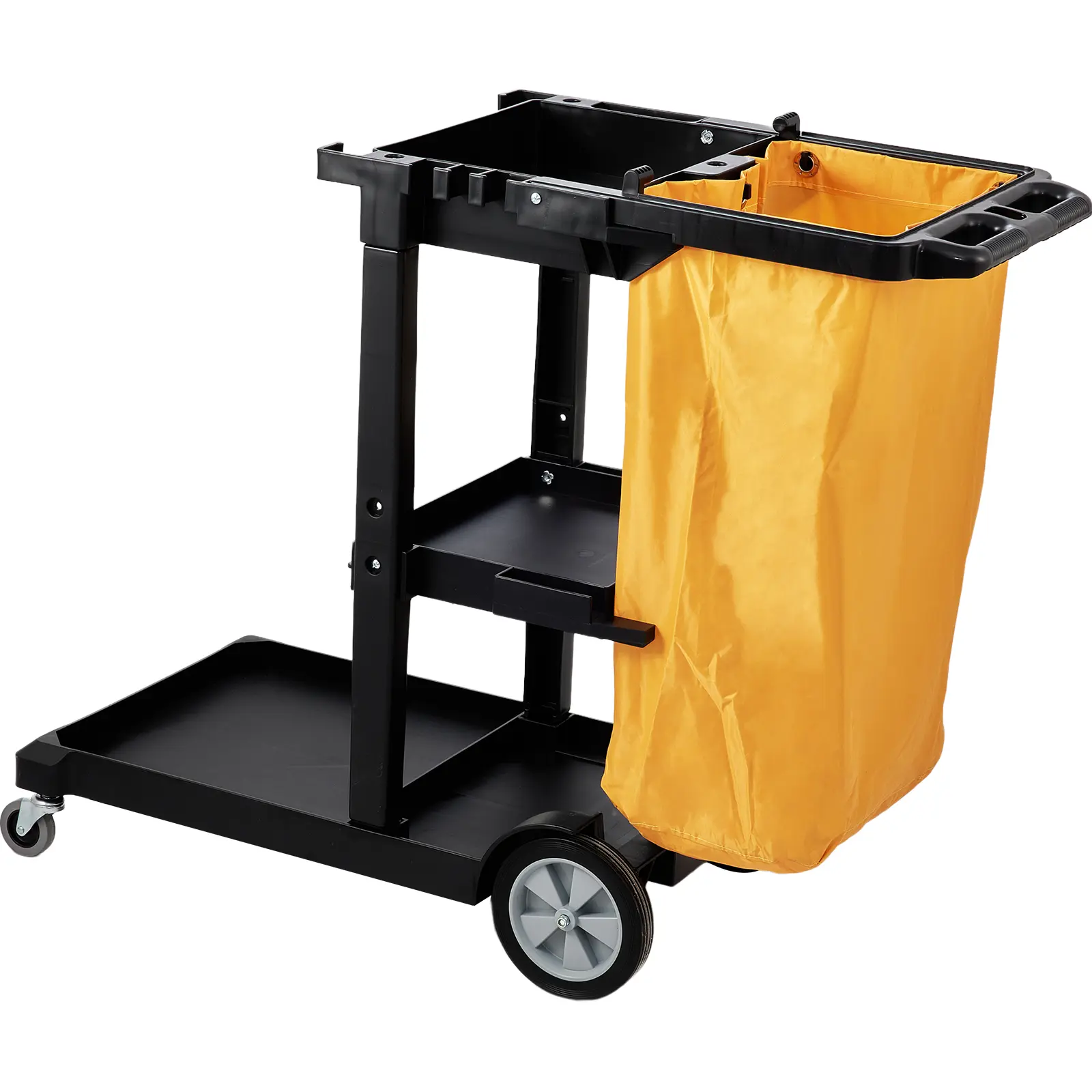 Cleaning Cart, Shelf Commercial Janitorial Cart, 3-Shelf Commercial Janitorial Cart, Wear-Resistance Garbage Bag, Straightforward Installation, 3-Shelf Cleaning Cart