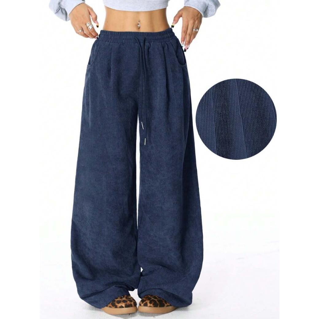 Womens Retro Corduroy Cargo Pants Vintage Y2K Hip Hop Streetwear Drawstring Elastic Waist Straight Wide Leg Trousers Loose Baggy Relaxed Fit Casual Daily Commute Outdoor Fashion Trendy Fall Winter Essential Bottoms For Women Adults