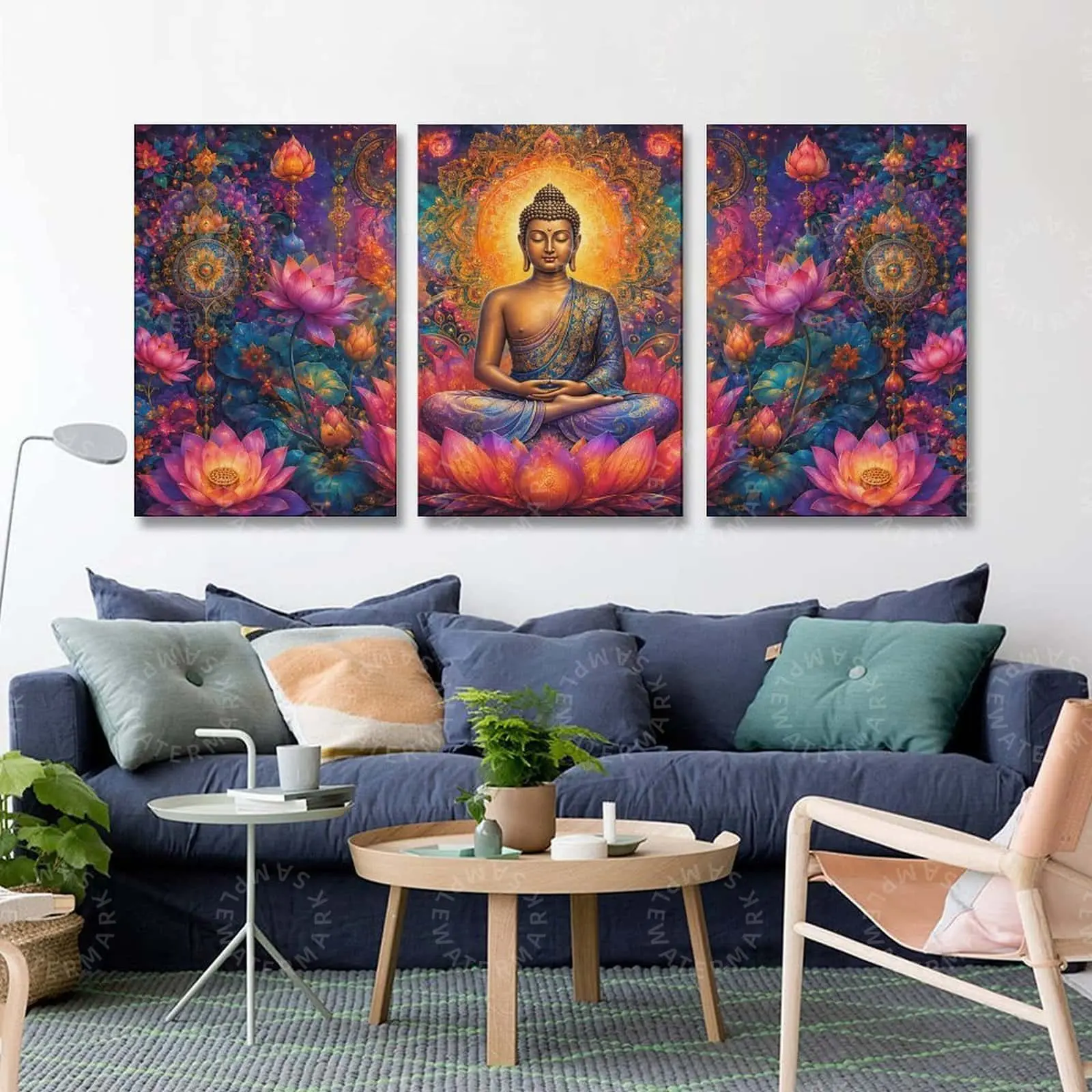 Meditation Buddha Lotus Wall Art, Colorful Spiritual Canvas Poster, Zen Yoga Room Decor, Aesthetic Wall Art for Living Room Bedroom Office, Modern Boho Home Decor, Peaceful Mindfulness Artwork, Unique Gift Idea