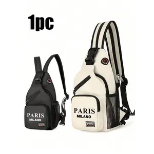 Paris Milan Print Crossbody Backpack, Nylon Material, Zipper Strap, Mini Chest Pocket, Unisex, Ideal for Daily Use, Travel, Hiking