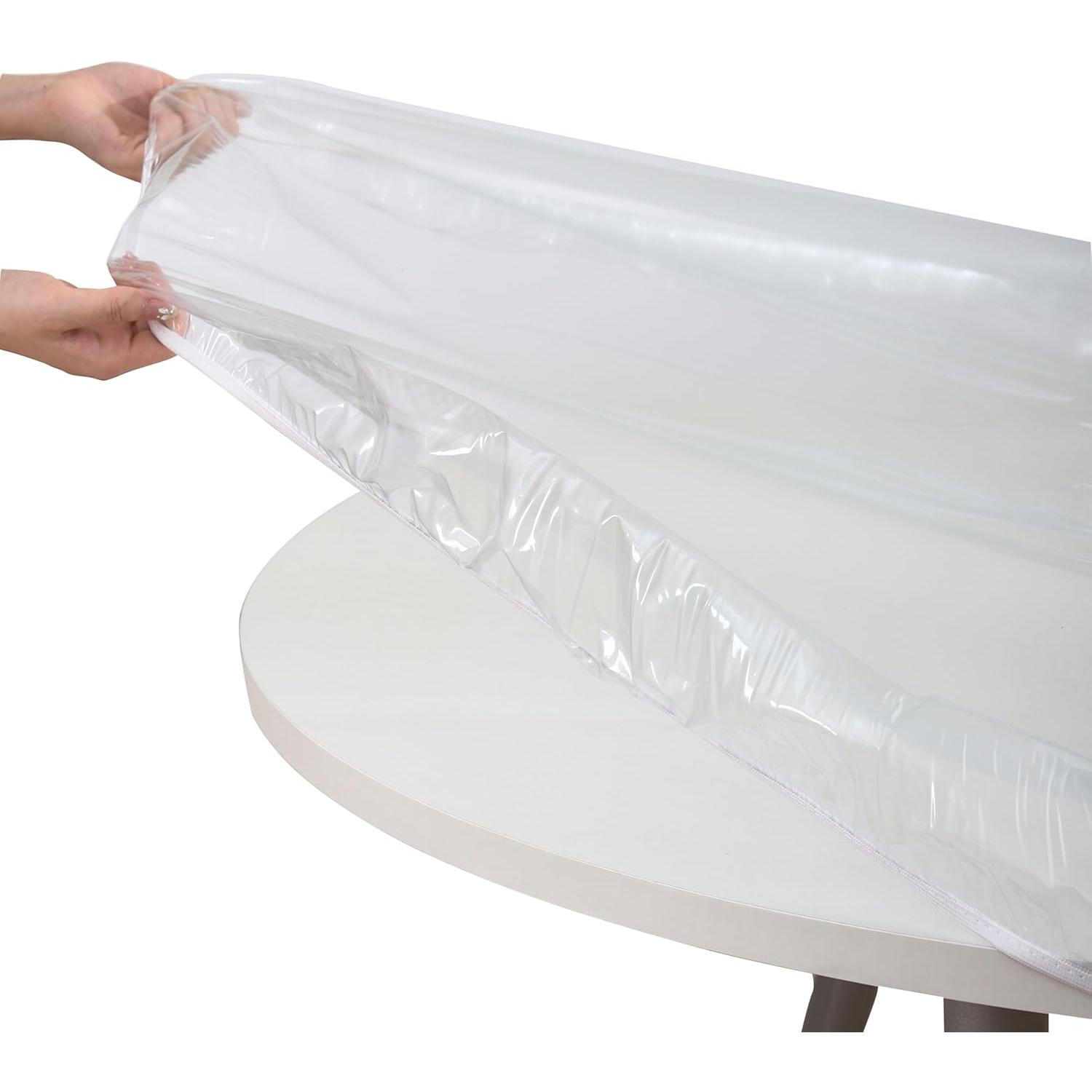 Clear Round Vinyl Fitted Tablecloth  Oilcloth Heavy Duty Elasticized Table Cover Elastic Edge Design Plastic Tablecloth Protector for Round Table