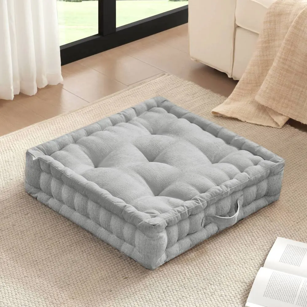 1-Piece 24x24" Poly Chenille Square Floor Pillow Cushion,Grey