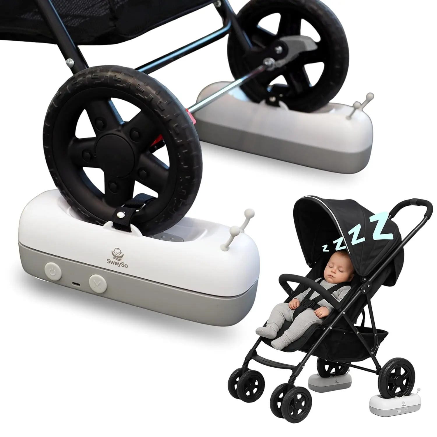 Automatic Stroller Rocker Attachment – Infant Soother for Babies 0-12 Months – Rechargeable, Remote Control, Two Soothing Modes – Single-Wheel Lightweight Strollers Only