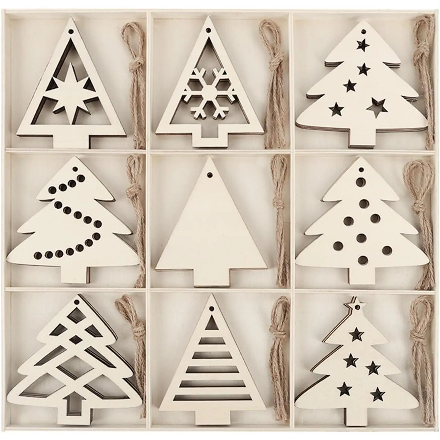 27 count Wooden Christmas Ornaments Unfinished Predrilled   Slices DIY Blank  Ornaments Kit for Crafts Centerpieces Christmas Tree Decorations, 9 Styles
