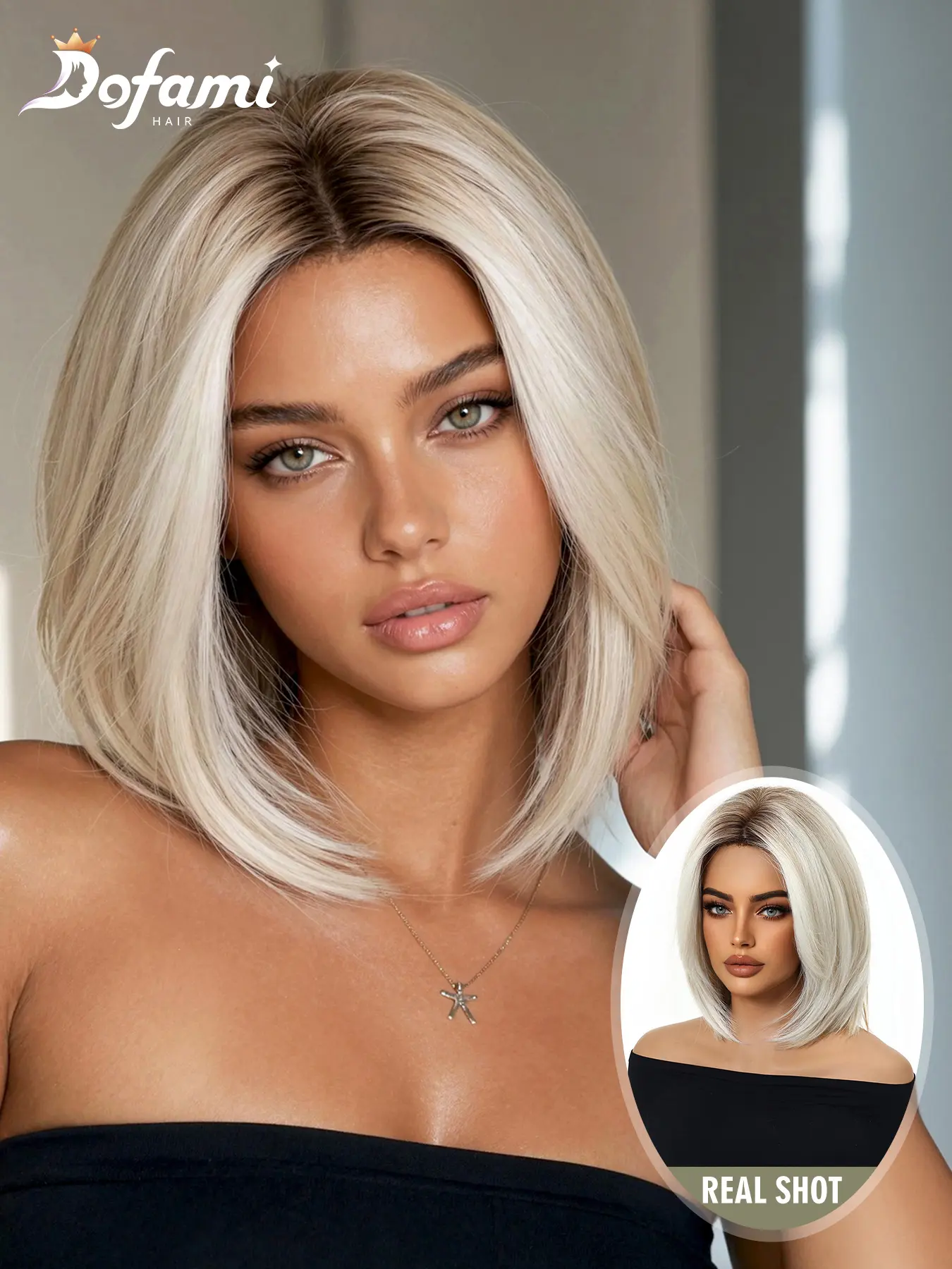 Ice Glacier Platinum Short Hair Wig for Women, Flattering for Round and Square Faces, Fresh Bob Style, European and American Cool Girl Hairstyle