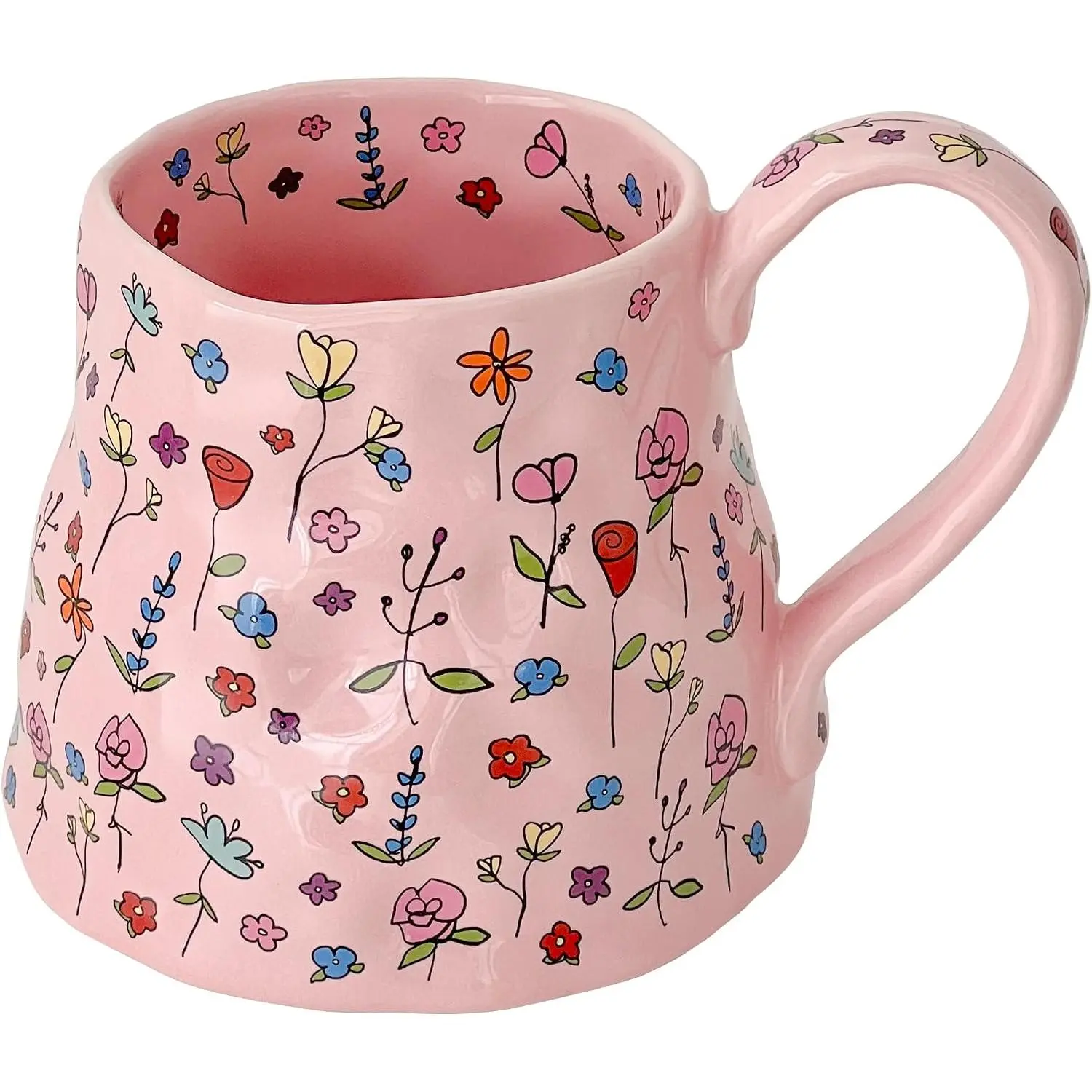 Large Ceramic Coffee Mug  Cute Flower with Big Handle, 20oz Girly Floral  Cup for Women  Day Gifts, Novelty Irregular  Mugs for Valentines Day