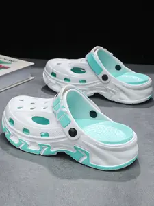 Men's Summer Fashion Thick Sole Hole Shoes, Eva Material, Colorblock Design, Breathable, Anti-Slip, Suitable for Beach, Home, Outdoor, Commute