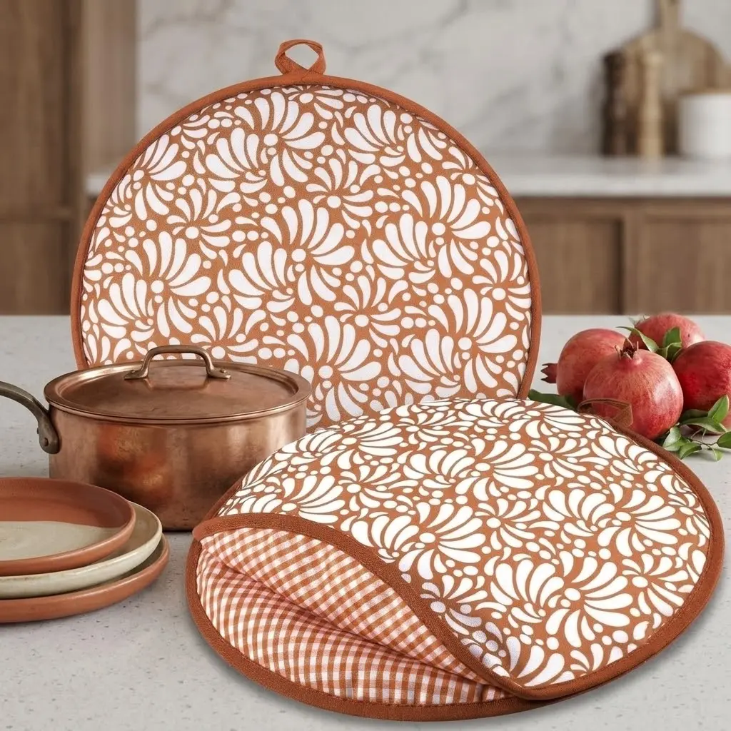 2-Pack Mexican Talavera Print Tortilla Warmer Pouches (2-Piece Set) - Microwave-Safe, Insulated, Heat-Resistant, Polyester Fill Kitchen Accessories with Mexican Flair for Family Dinners, Christmas Gift