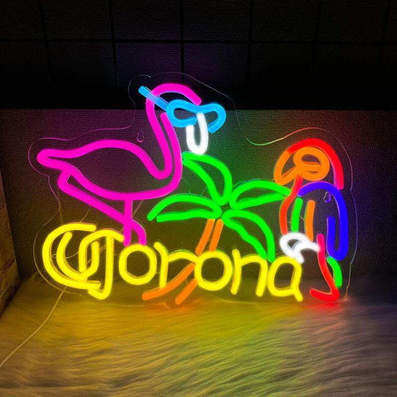 Flamingo and Parrot Coronet Neon Sign for Wall Decor Beer Bar LED Man Cave Neon Light USB Powered Neon Art Signs Decor Gifts