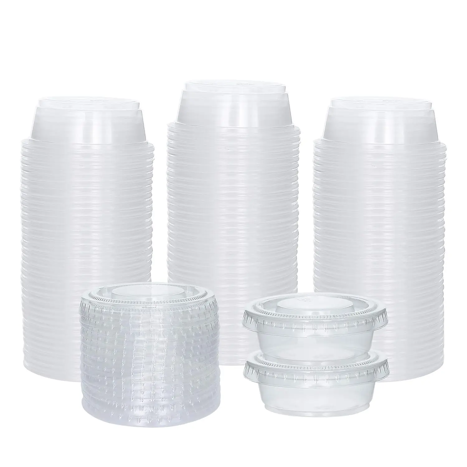 Small Plastic Containers with , 0.5 oz, 100 Sets | Jello Shot Cups, Disposable Portion Cups, Condiment Containers, Souffle Cups for Sauce and Dressing