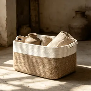 Fashionable Practical Large Woven Storage Basket, Durable Structure, Modern Rectangular Design, Ideal for Blankets and Clothes