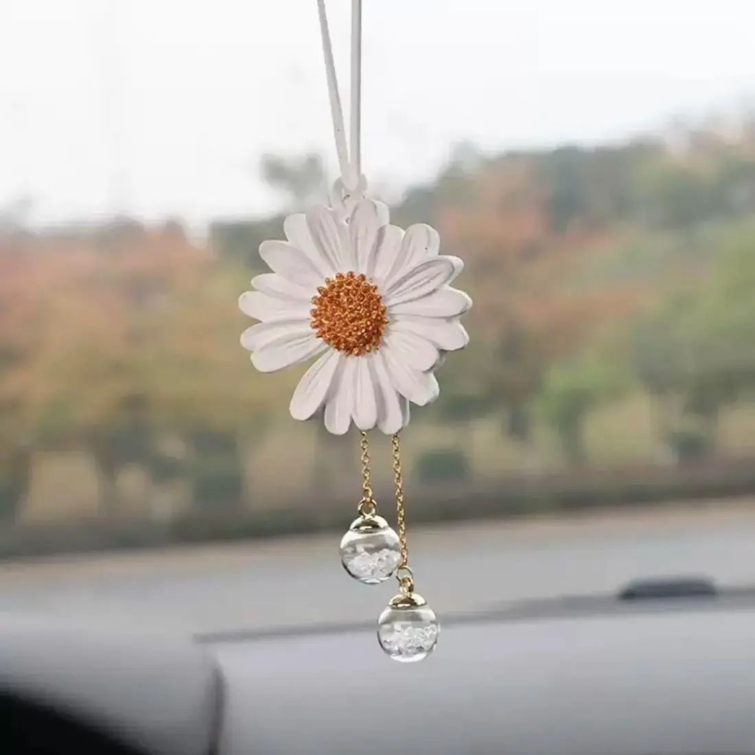 Sunflower Car Charm Hanging Ornament, Cute Rearview Mirror Accessories for Women, Trendy Car Interior Decor with Floral Design, Universal Auto Pendant Decoration, Aesthetic Car Accessories for Daily Driving, Road Trip, Birthday Gift & Car Lover Gift Idea