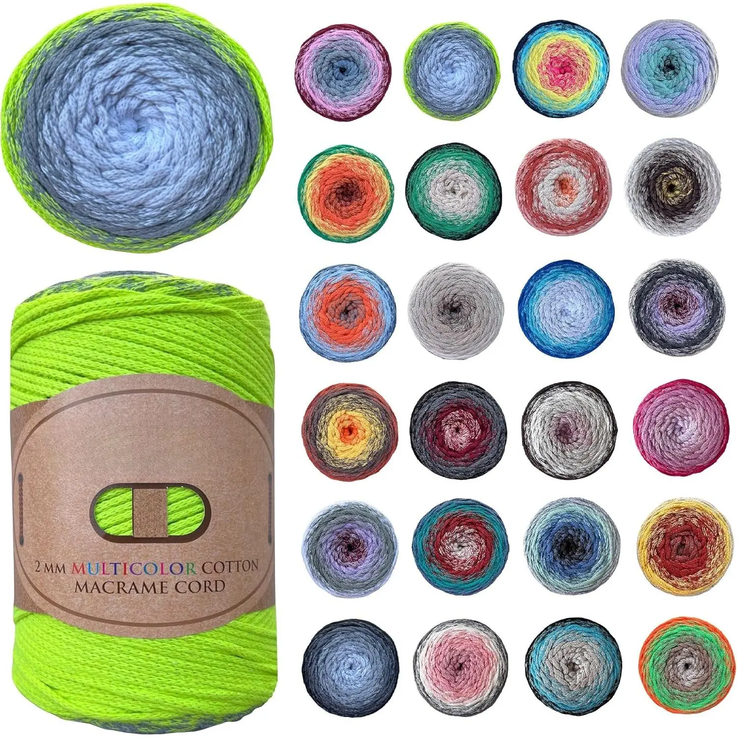 2mm Multicolor  Macrame Cord 246 Yards (225 Mt)   Rope, Rainbow Yarn Crochet Macrame Bag Craft for Wall Hangers, Bags, Bottom Plates, Carpets (8026)-1