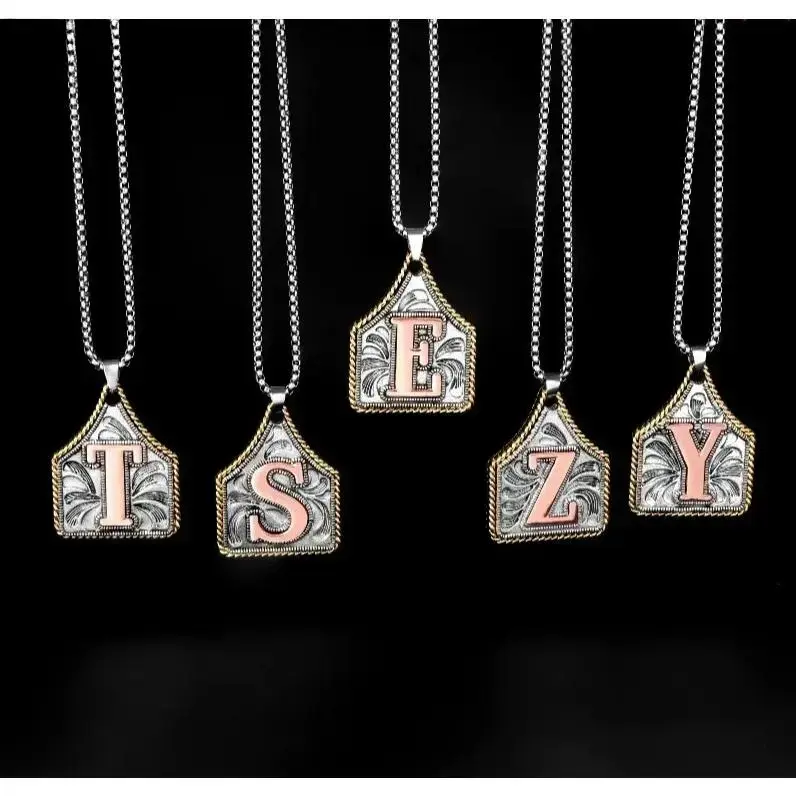 Initial Letter Necklace for Women & Men, Handmade Cow Tag Pendant with A-Z Alphabet Charm, Stainless Steel Box Chain 22 Inch Personalized Name Jewelry for Daily Wear, Birthday & Meaningful Gifts sohochic