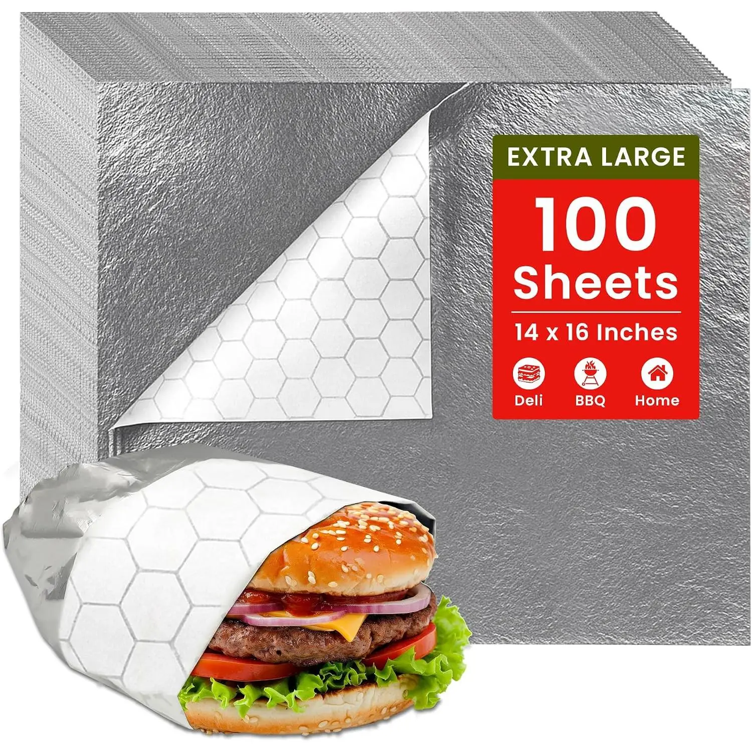- (100 Sheets) - Sandwich Wrapping Paper Sheets With Foil Backing - Burrito Wrappers Sandwich Paper Wrap -  Wrapping Deli Sheets - 14 x 16 Inches