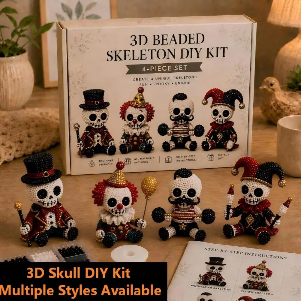 Skull DIY Kit 3D Bead String Halloween Craft Set, Beaded Set, Creative Handmade Decoration Supplies, Perfect for Festive Season Projects