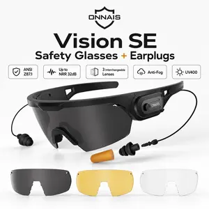 ONNAIS Vision SE ANSI Z87.1 Safety Glasses with Detachable Earplugs, Anti-Fog UV400 Protective Eyewear, 3 Interchangeable Lenses for Work, DIY & Outdoor Use