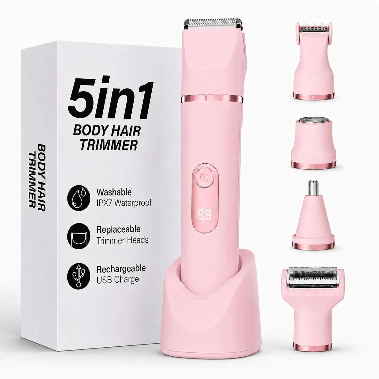 Electric Hair Removal Tool, 1 Box 5-in-1 Waterproof High Quality Trimmer Epilators, Wet & Dry Use Hair Removal Tool for Underarm, Leg, Arm, Body, Epilator Hair Remover, Body Hair Shaver