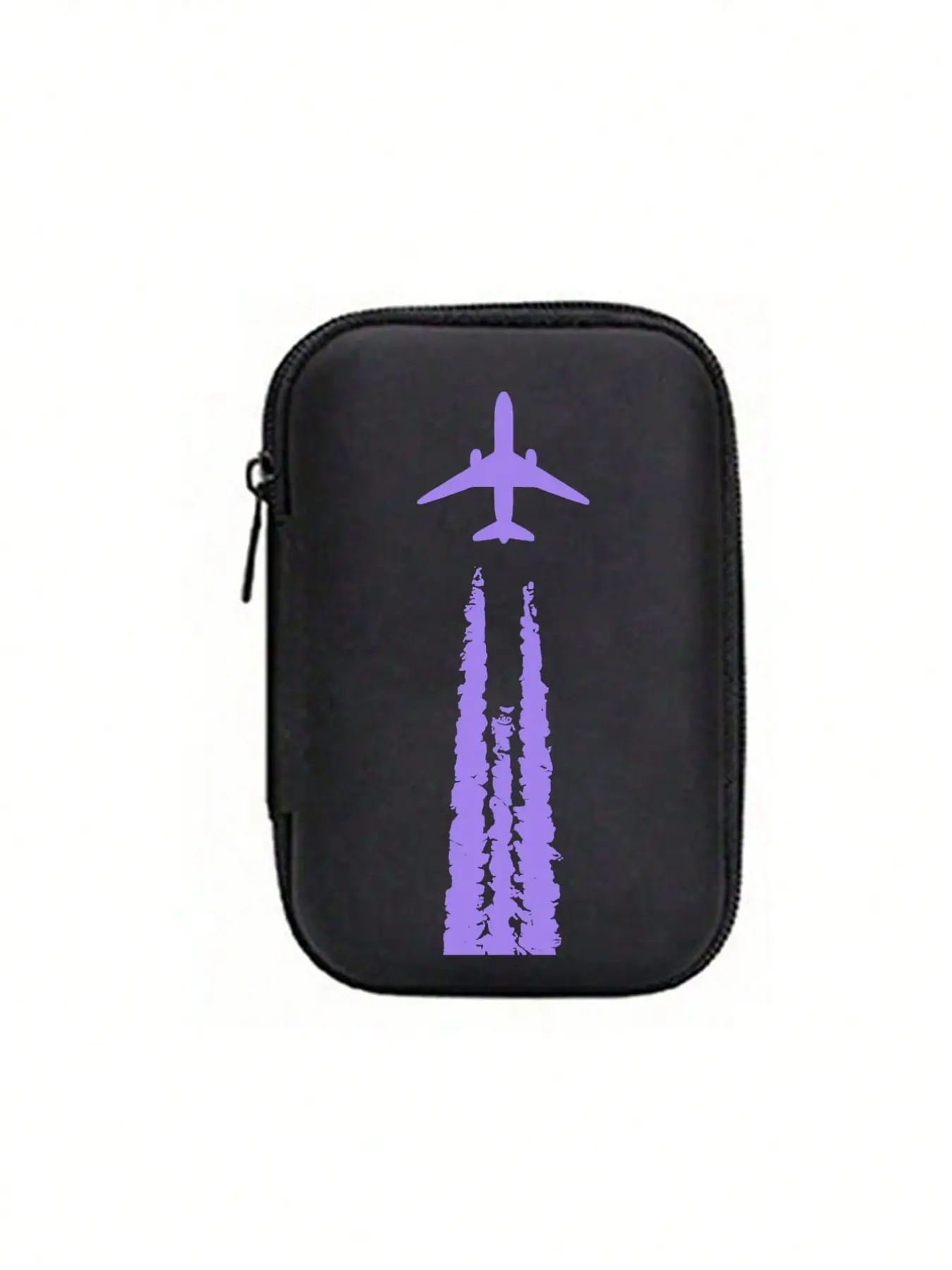 EVA hard-shell cable organizer with airplane exhaust pattern, aviation-themed, sturdy travel protection case with zipper and inner mesh pocket, compact tech accessory storage box, multifunctional storage pouch