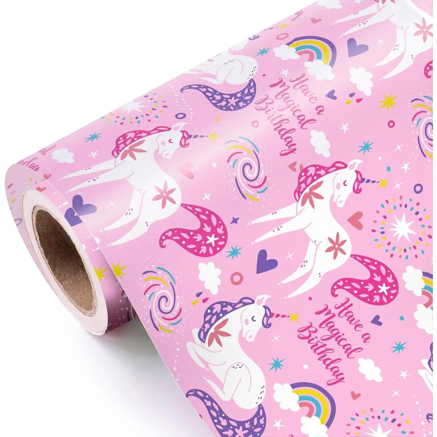 Pink Unicorn Birthday Wrapping Paper Roll - Mini Roll - 17 Inch x 9.8 Feet - Have a Magical Birthday Perfect for Girls, Baby Shower, Party, Holiday