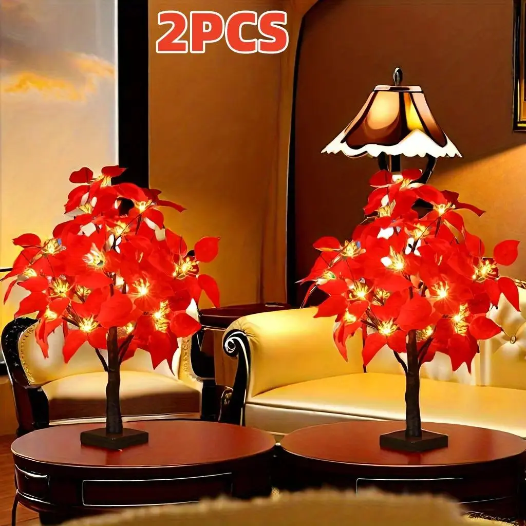 Christmas red tree-shaped lights, home decoration imitation saffron tree lights, festive cottage decorations, LED tabletop decorative tree-shaped lights, Christmas, wedding decorations, New Year's illuminated tabletop tree-shaped lights.