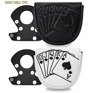1pc Putter Head Cover, Playing Card Pattern, Magnetic Closure PU Shell, Soft Fleece Lining, and Available, Golf Accessories