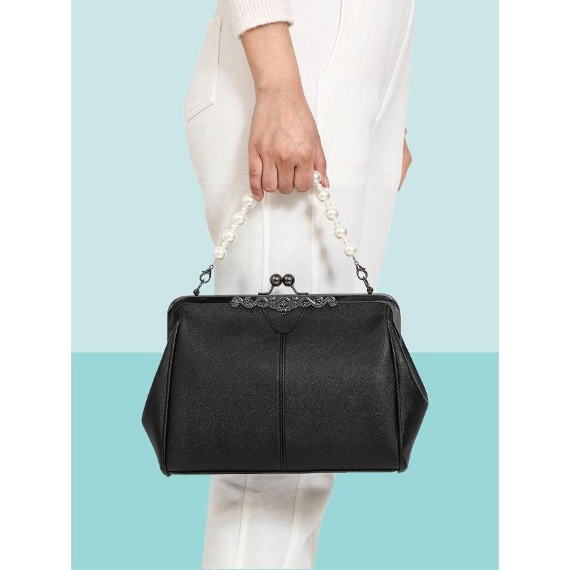 BIGWIG Women's Elegant PU Handbag, Fashion Large Capacity Crossbody Bag 2025, Leather Shoulder Bag, Chic Vintage Kiss Lock Shoulder Bag, Suitable for Work and Daily Use, Can Be Used as a Gift for Your Girlfriend