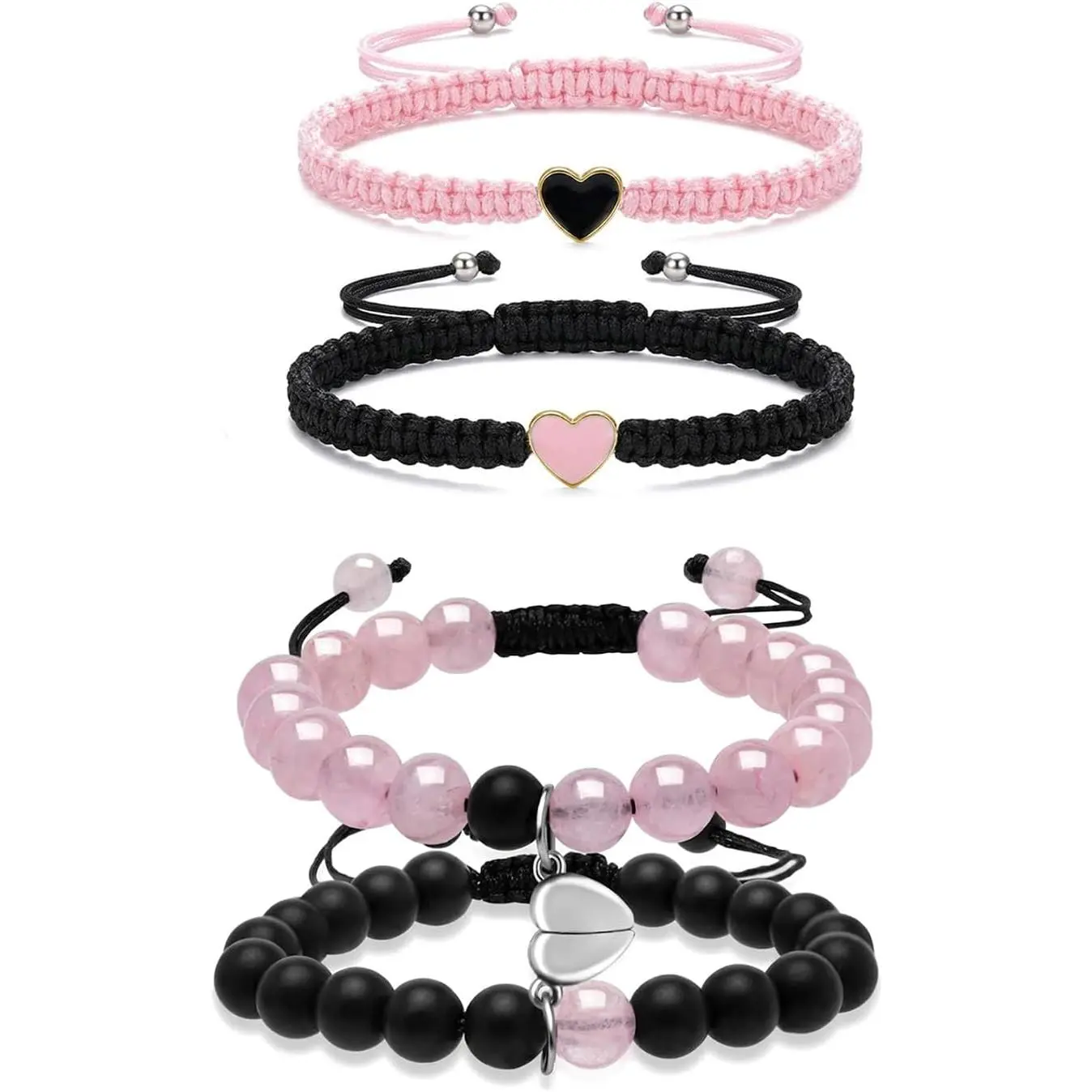 4 count Matching Bracelets for Couples Adjustable Long Distance Relationship Bracelets Couple  Set Valentines Gifts for Boyfriend Girlfriend