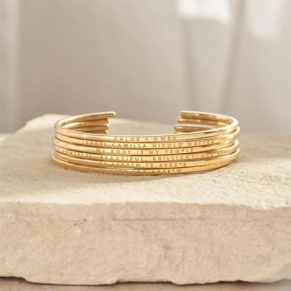 Skyrim Engraved Date Name Custom Cuff Bracelet for Women Men Stainless Steel Gold Color Personalized Bangle Gift for Lover