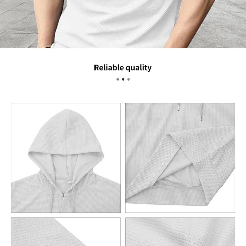 Short-sleeved Men's T-shirt, Sports and Leisure Fashion Solid Color Hooded Polo Shirt for Men