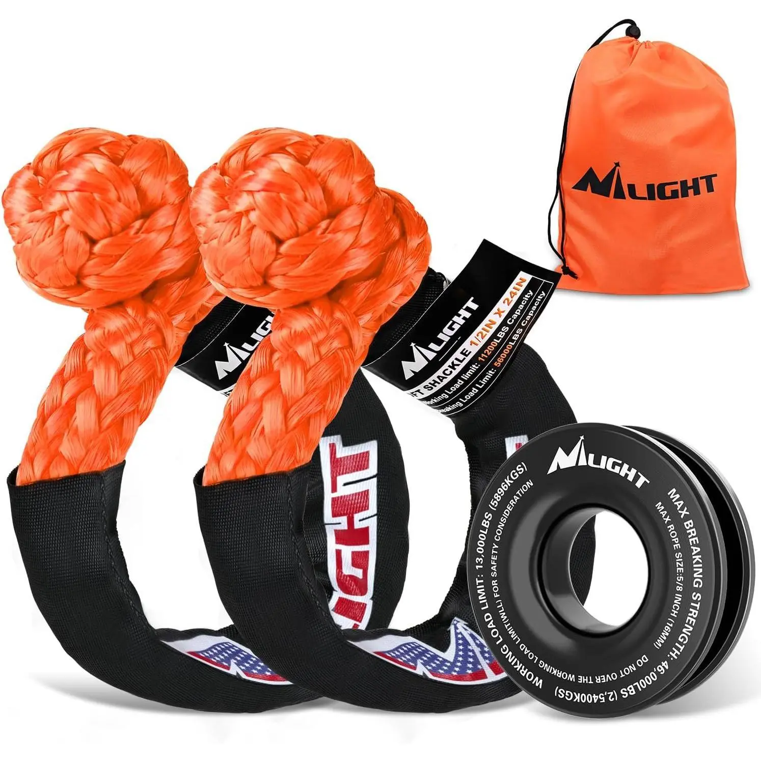 Nilight 2PCS Synthetic Soft Shackles Kit - 1/2 in x 24 in, 56000 Breaking Strength, 46000 MBS Snatch Pulley & Ring, 11200 Buoyant, for 4x4 Trucks, ATV, SUV Off-Road Extraction