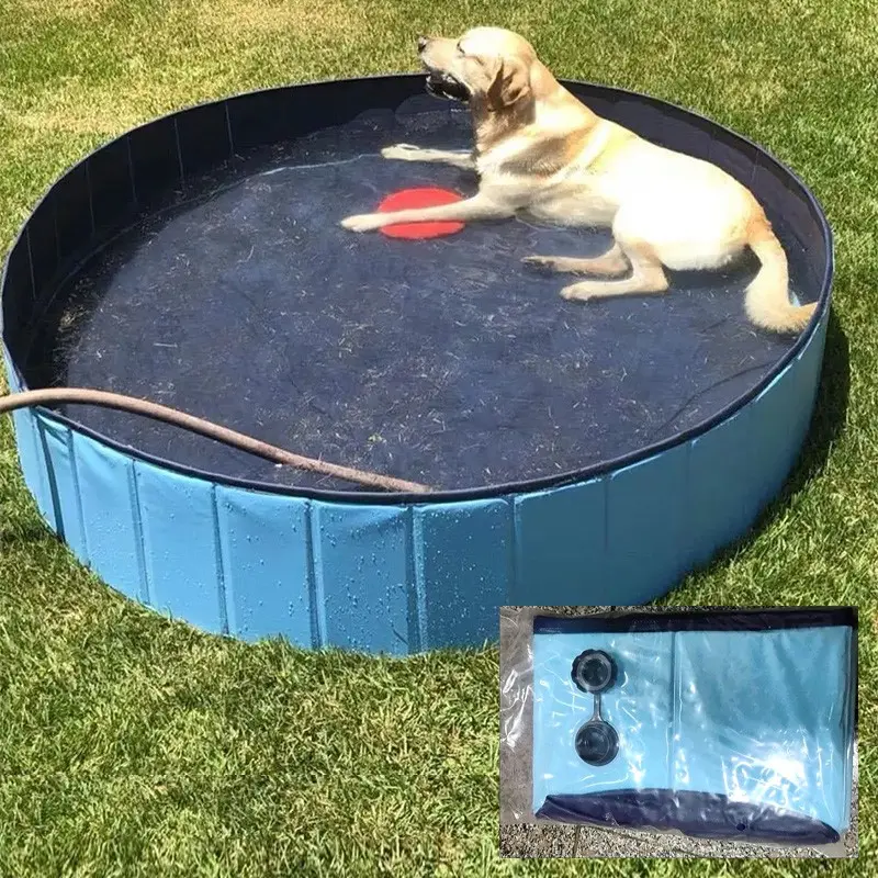 PVC anti slip pet bath basin, Portable large and small dog mobile folding swimming pool, cat sand pool cleaning label