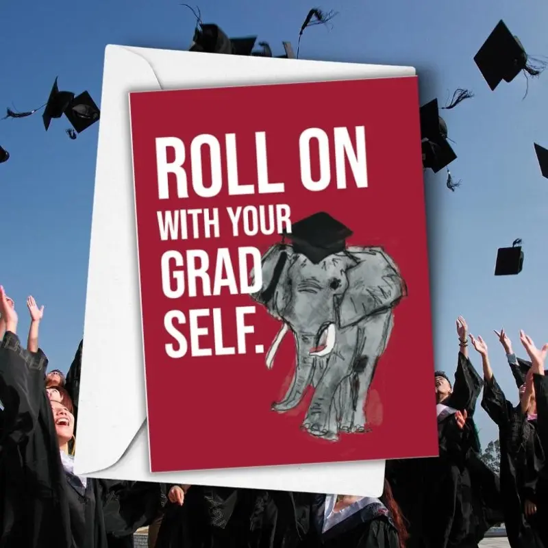 Crimson Elephant Roll On Grad Greeting Card