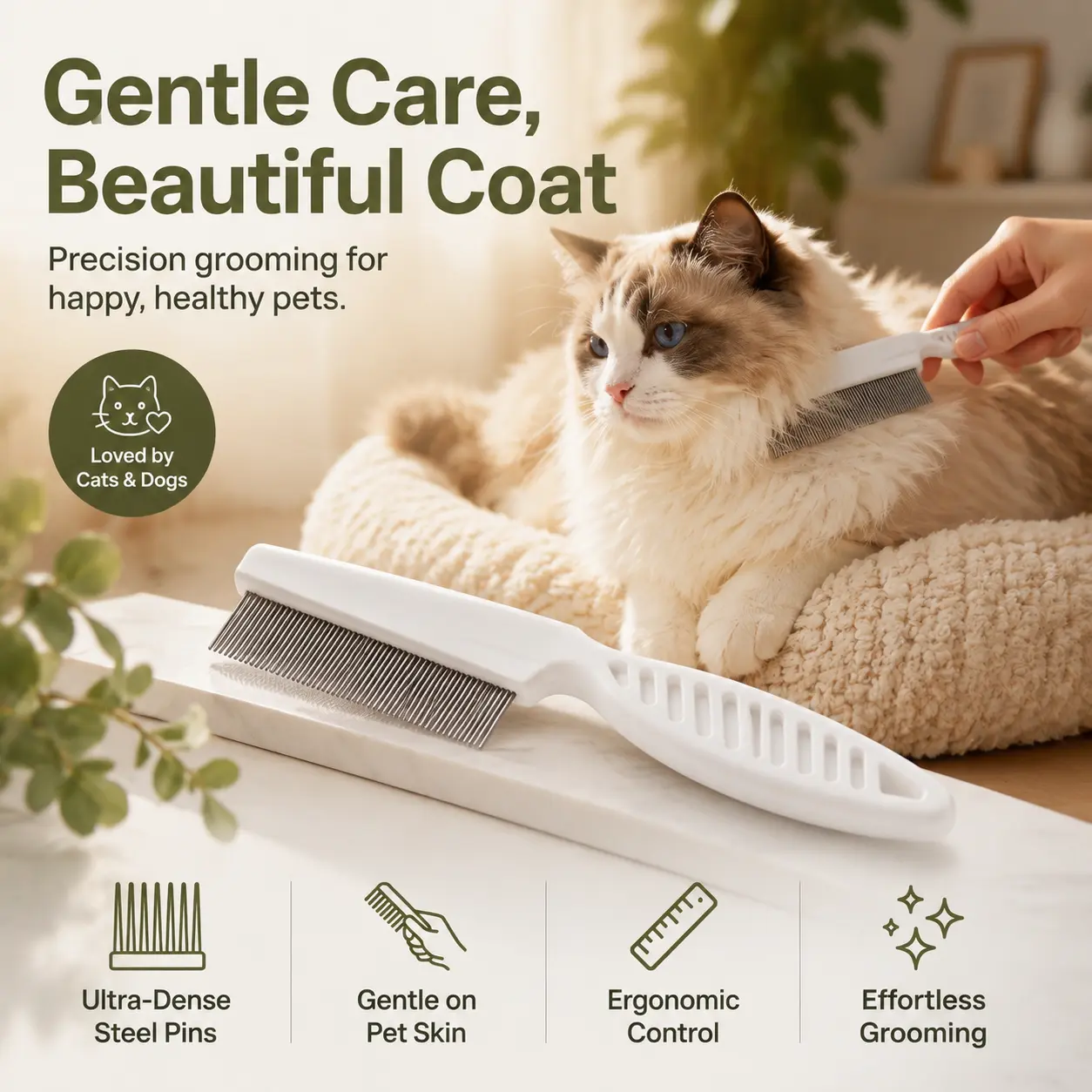 Pet Face Comb Set for Cats & Dogs, Fine Tooth Stainless Steel Grooming Comb, Removes Loose Fur, Flea & Lice Removal Comb, Anti-Shedding, Small & Large Size -YY2