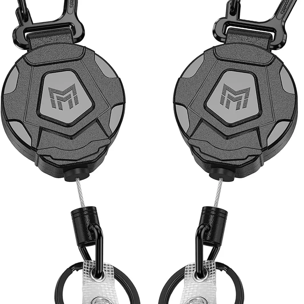 2-Pack Adjustable Key Chains, Badge Keychain, Heavy-Duty Carabiner Badge Clip, Tactical ID Roll Key Chain, 31.5 Inch Steel Rope, Outdoor Gear, Anti-Theft
