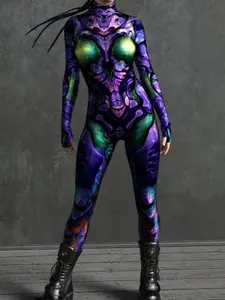 Women's Tight Sexy Bodysuit, Y2K Cyberpunk Style, Glow-In-The-Dark Alien Costume, Halloween Party Wear, Festival Role Play