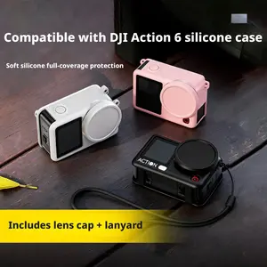 For Dji Action6/5 Pro Silicone Case, Shockproof Camera Protector, Easy to Remove, Includes Lens Cap and Lanyard, 3 Colors Available