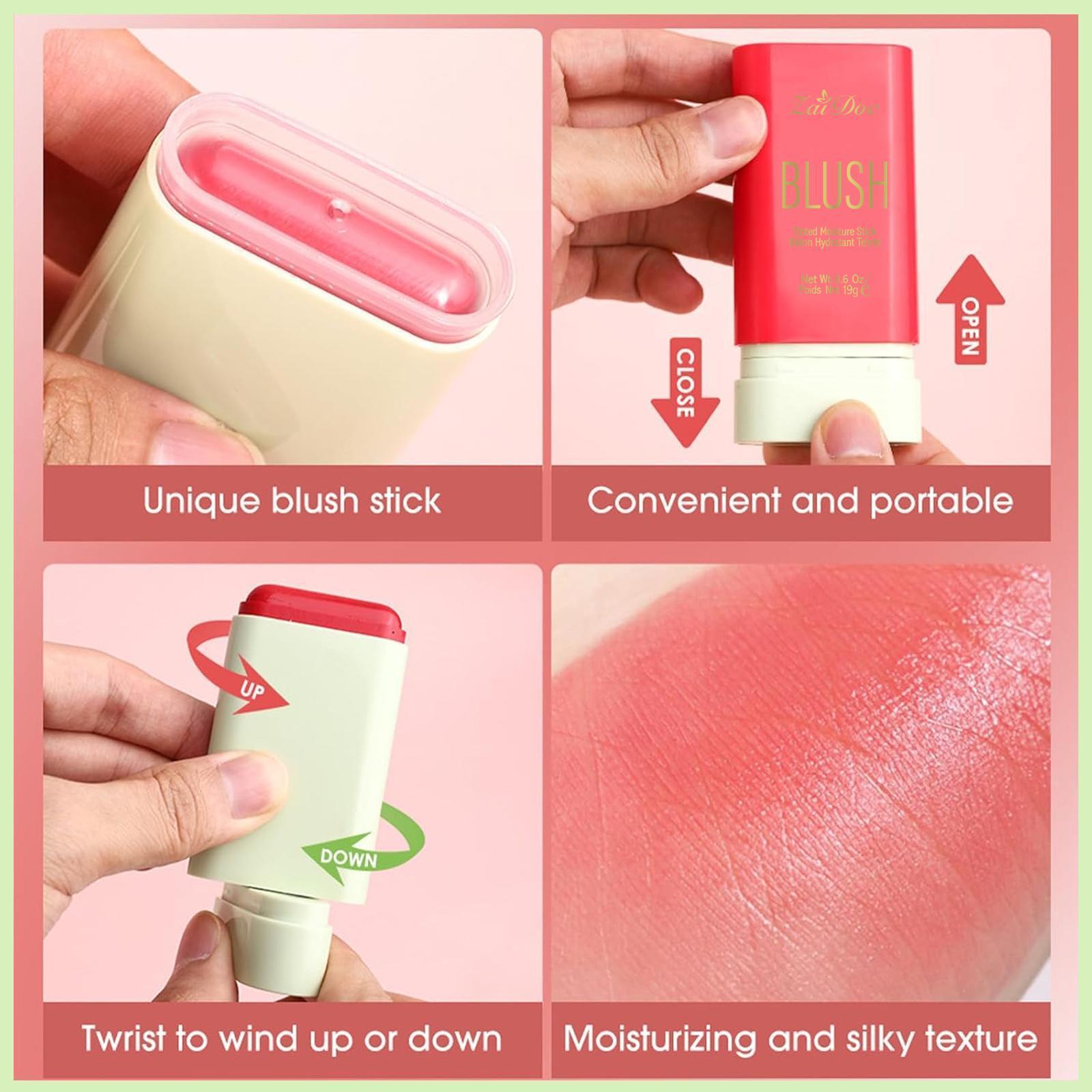 ZaiDoc On-the-Go Tinted Moisture Blush Stick | Hydrating Formula for Long-Lasting, Soft-Focus Glow – Natural Shades for Cheeks & Eyes, Flawless Look in Seconds!