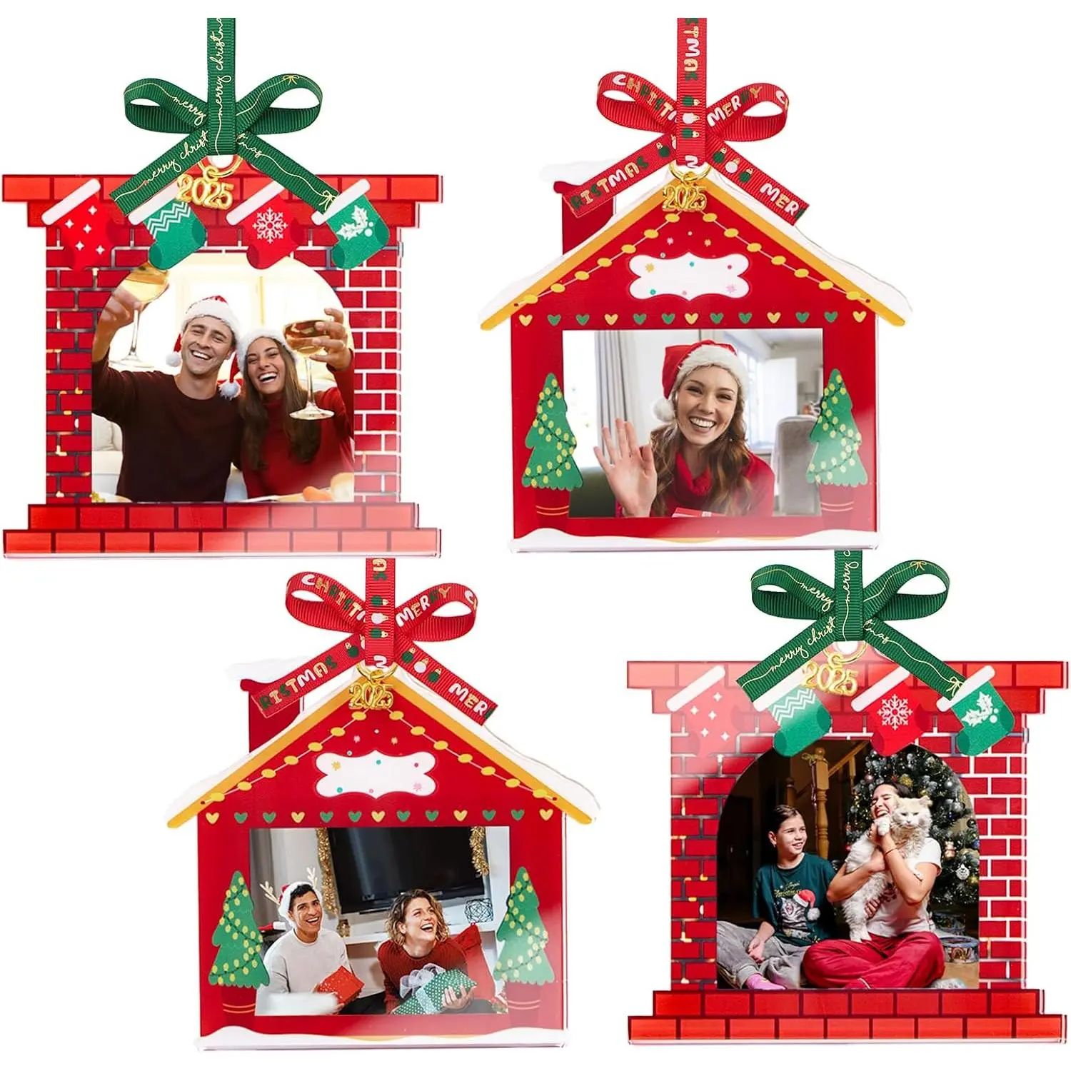Mantel House Christmas  Picture Frame Ornaments for Display Picture, 4 count Big Size Red   Decoration, Double-Sided Photo Frames for Holiday  Party Xmas Tree Decor