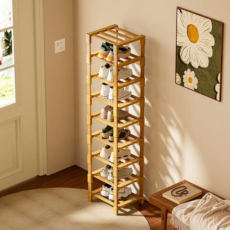 1pc Simple Bamboo Multipurpose Shoe Rack, Multi-Layer Home Entryway Storage Shelf, Compact Narrow Indoor Shoe Holder, Easy-To-Use Household Organizer, Shoe Storage Racks