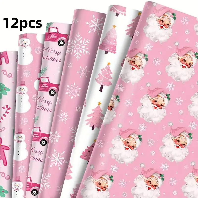 Christmas Theme Handmade Paper Set, 12 Sheets Decorative Craft Paper, Snowman, Snowflake, Santa Patterns, Gift Wrapping, Party Decoration