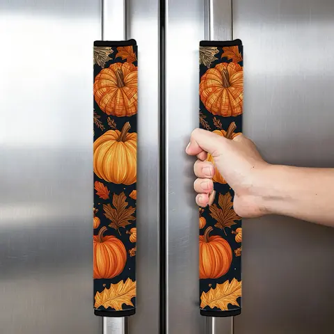 2-Piece Refrigerator Handle Covers with Pumpkin and Maple Leaf Prints, Soft Non-Slip Design for Refrigerator, Oven, Microwave, and Dishwasher Handles, Autumn Kitchen Decor
