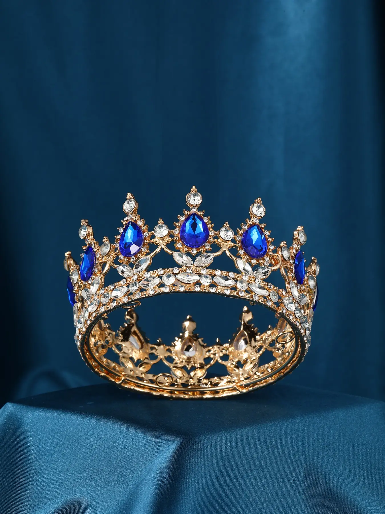 Baroque Style Round Crown Headpiece, Alloy Rhinestone Crown for Wedding Decor, Bridal Accessory, Party Headwear, Birthday Cake, Performance, Bouquet Decoration