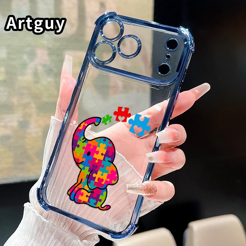 Compatible with iPhone 17 Pro Max 16 15 Plus Air 14 13 12 11 E Case Puzzle - Elephant Fantasy Pattern Clear Protective Four Corners Air Cushion Anti-drop Shockproof Cellphone Casing