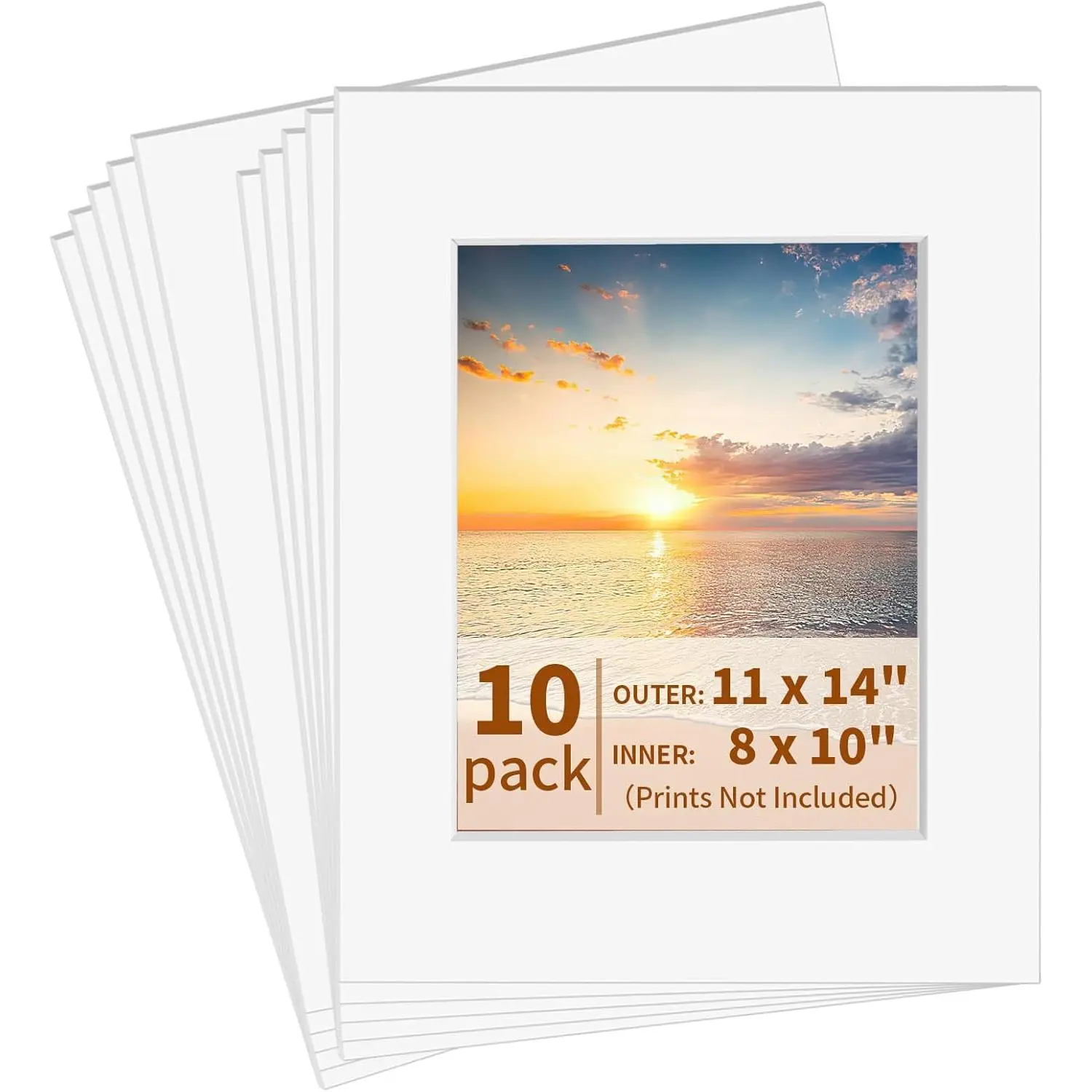 10 Pack Picture Frame Mats 11x14 Matted to 8x10 Acid Free Photo Matting for Pictures Photos Watercolor Artwork White