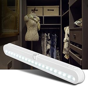 T01L LED Closet Light, Super Bright 20 LED Under Cabinet Lighting Battery Powered/DC Input Wireless Motion Sensing Light, Auto On Off Switch, Motion Sensor & Light Sensor, Light Beam Adjustable