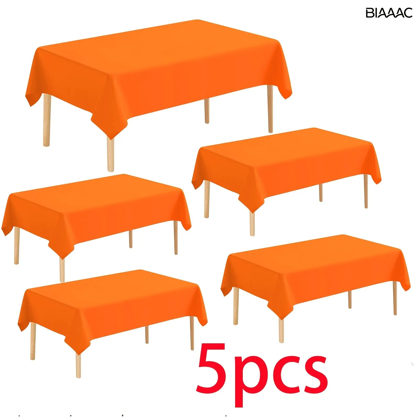 A Pack of Five Bright Orange Plastic Tablecloths, Disposable, 6pcs Per Pack, 54 X 72 Inches (Approx. 137.1 X 183.3 Cm) Tablecloth, Suitable for Parties, Graduations, Halloween, Thanksgiving Decorations, Harvest, Autumn