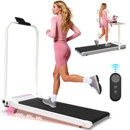 [Bellemave]Foldable Treadmill with Handle Bar & Incline, 2 in 1 Upgrade Portable Under Desk Walking Pad and Vibration Pad with Remote Control for Home Office Small Spaces